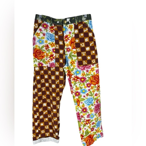 Big Bud Press Miss Matched Work Pants Lucky 7 and floral Medium - Picture 4 of 7